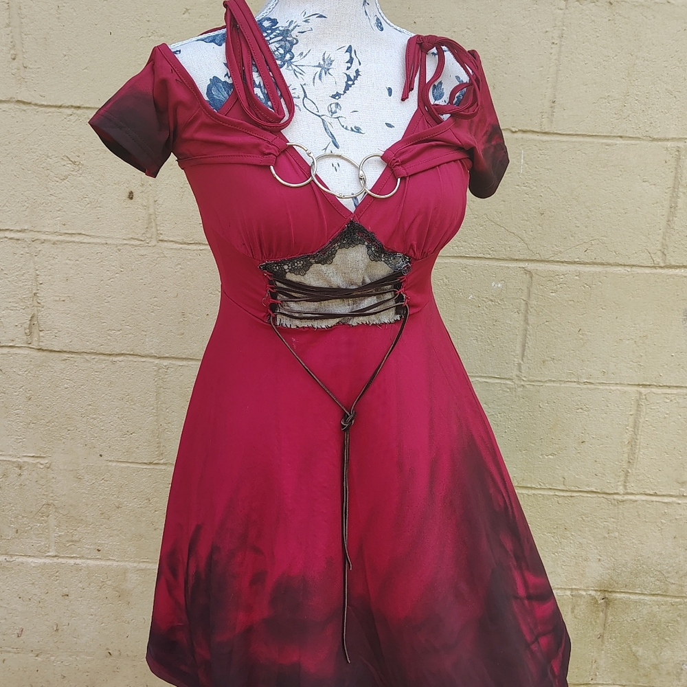 Red Asymmetrical Fit and Flare Dress Off the Shoulder